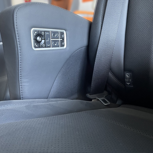 Multi-position electrically adjustable seats on display.